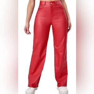 Red Wide Leg Leather Pants